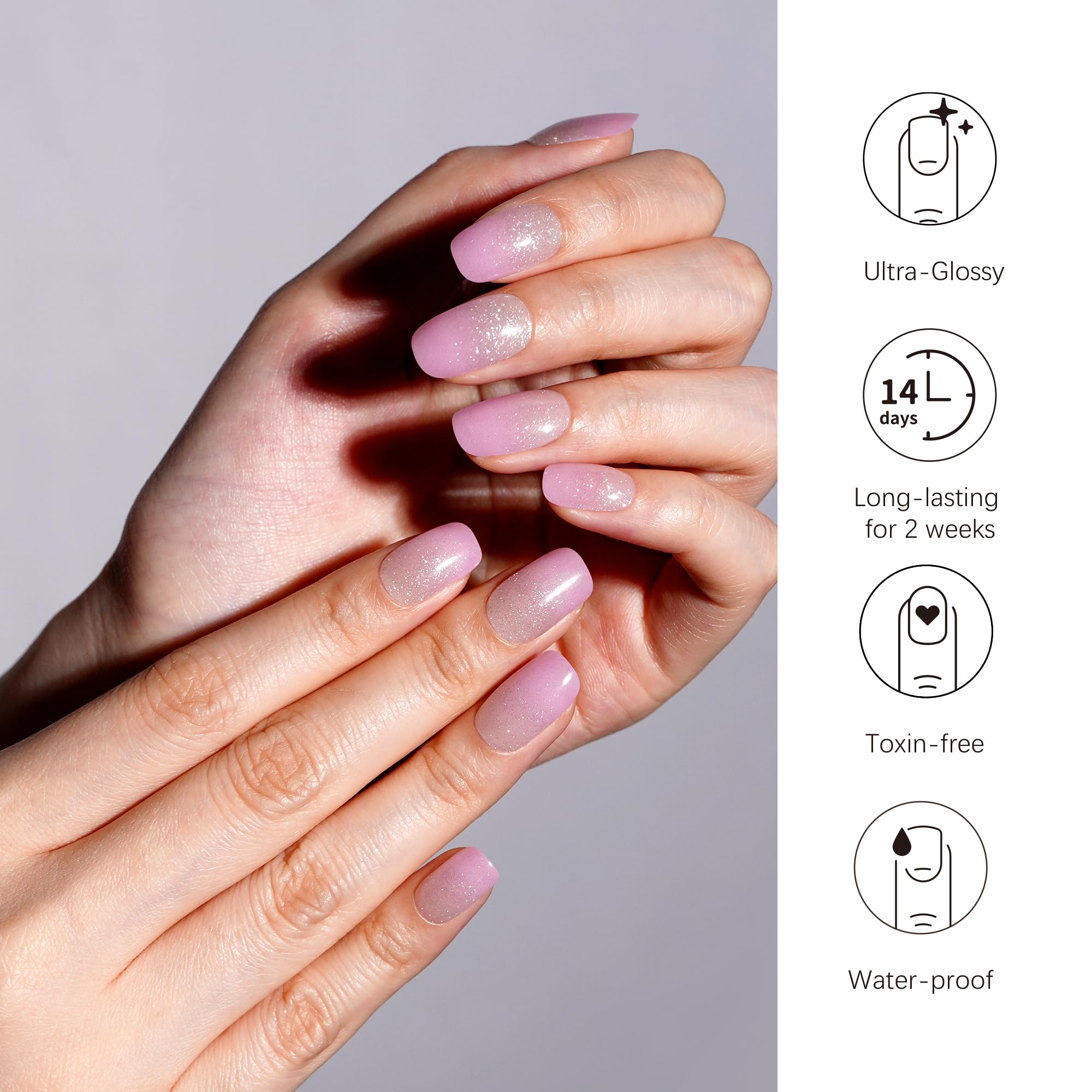 This lavender gradient set includes 28 wraps for quick, easy manicure at home.