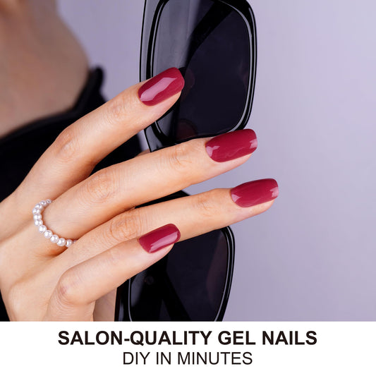 DANNI & TONI deep burgundy strips on nails for a long-lasting, salon-like finish.