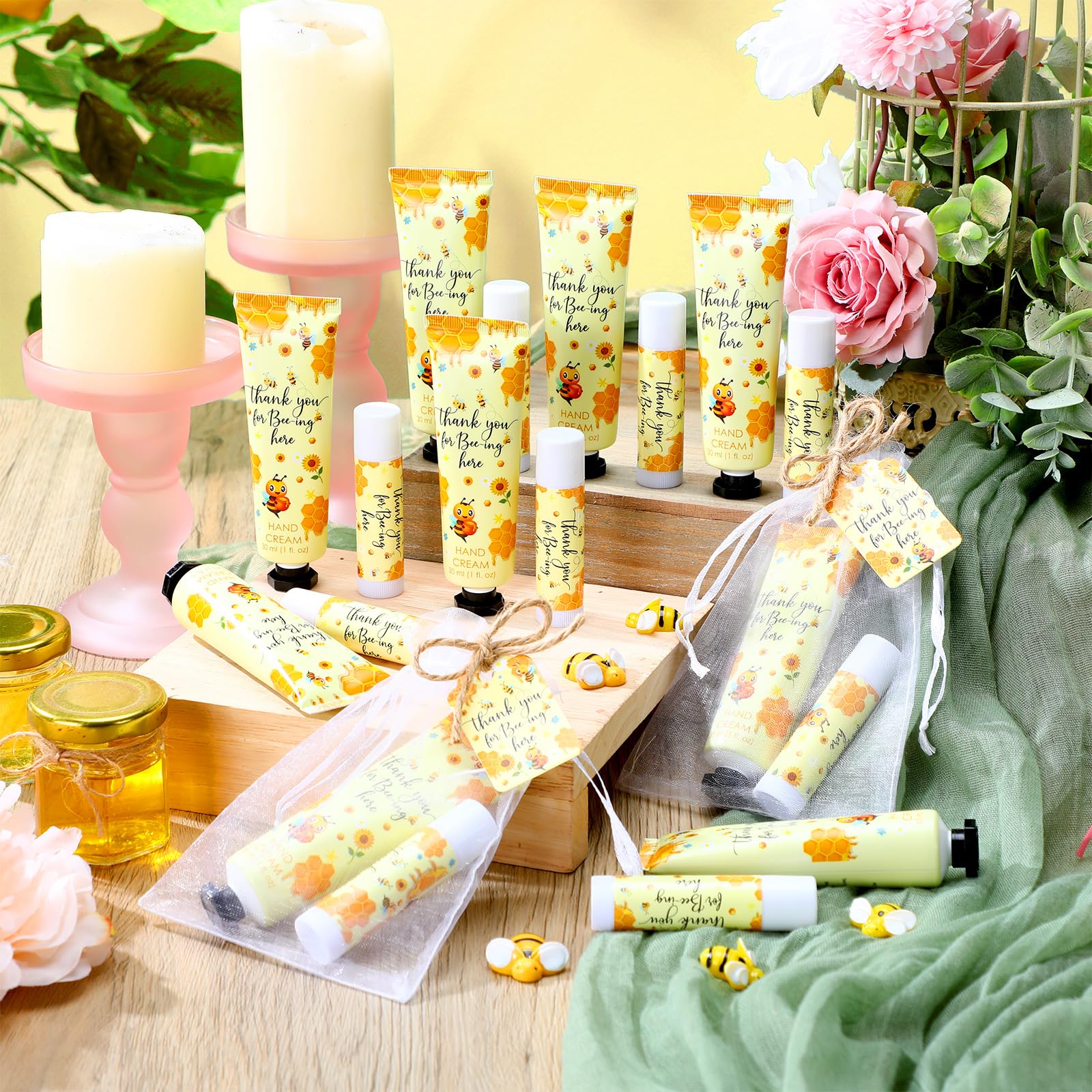 24-piece bee-themed baby shower gift set for guests' favors
