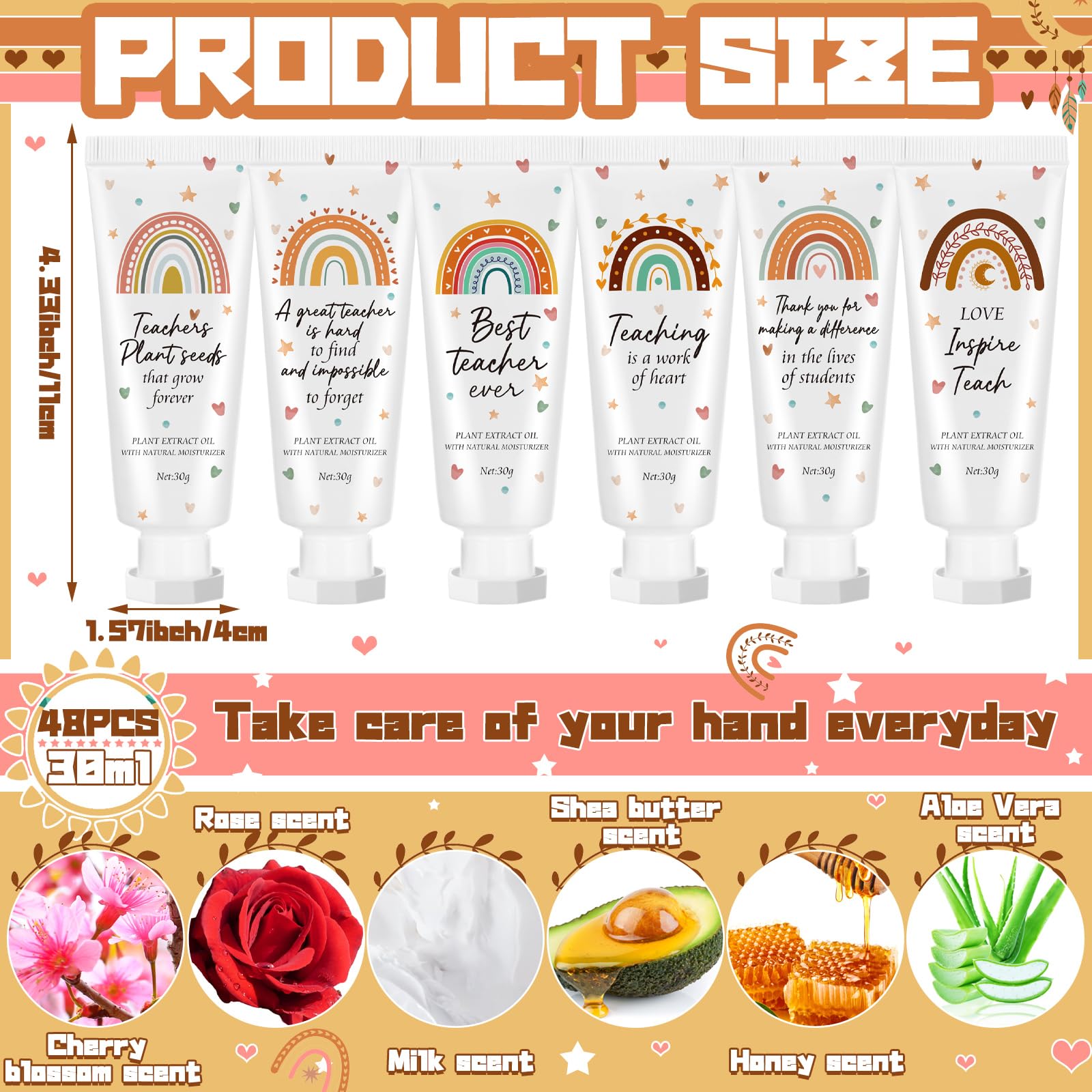 Dansib hand cream with boho rainbow pattern and teacher quotes for daily inspiration.