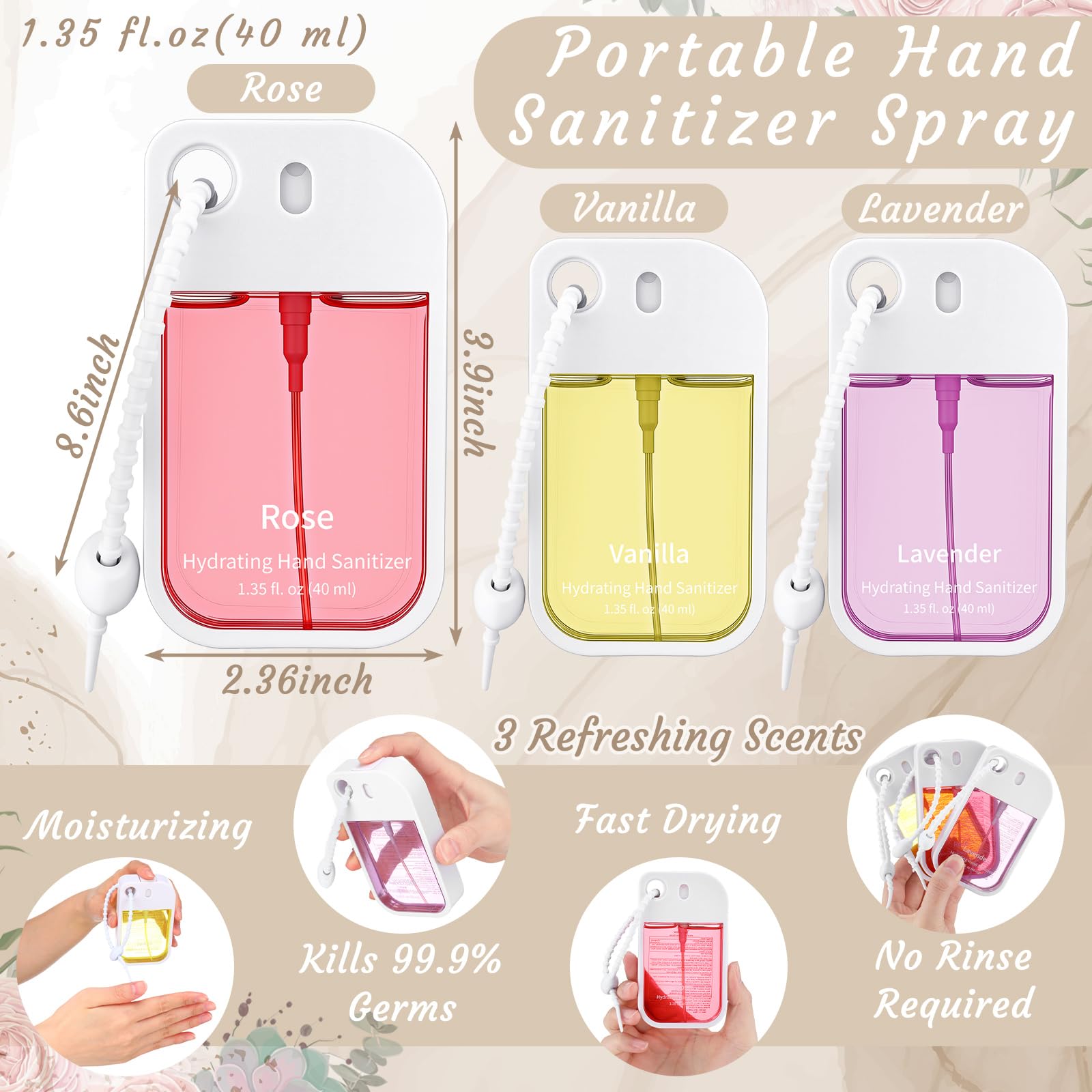 Dansib Keychain Travel-Size Spray kept on a bag for easy access to sanitizer