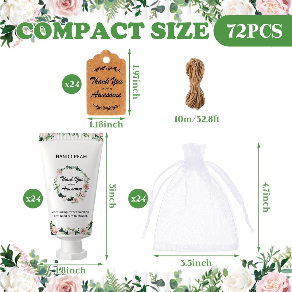 Elegant pink flower motif on each lotion enhances desk or purse display.