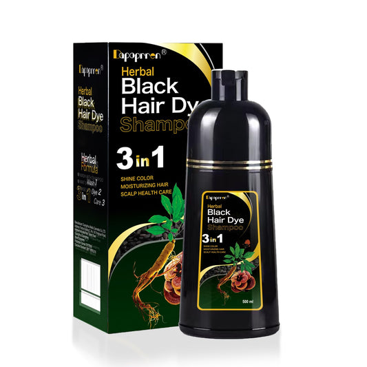 Dapoprren Black Hair Dye Shampoo bottle for at-home gray coverage.