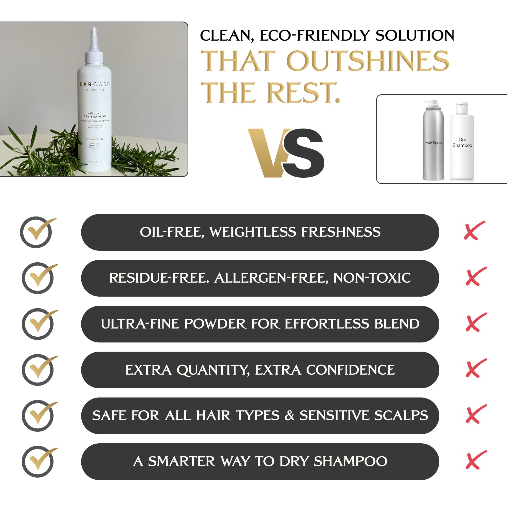 DARCASE dry shampoo before-after look—instant refresh between washes