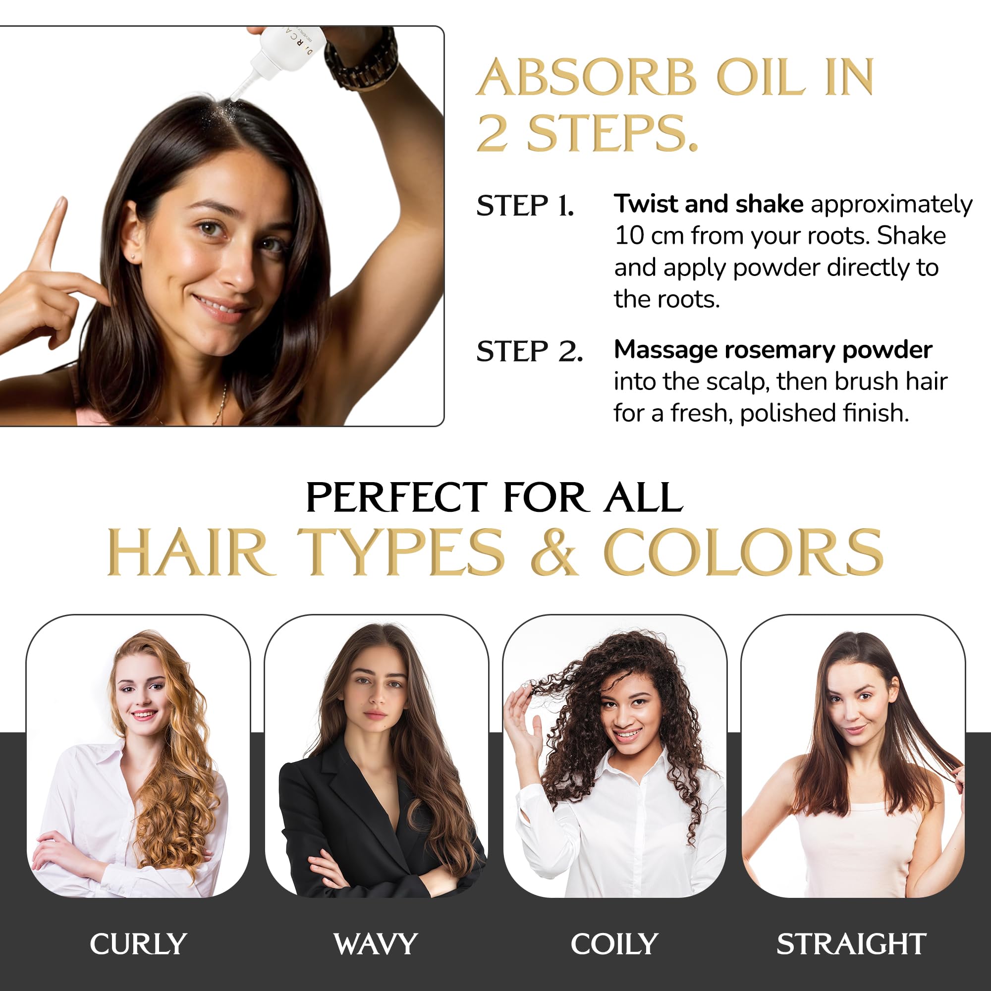 DARCASE premium rosemary dry shampoo on hair showing lightweight finish