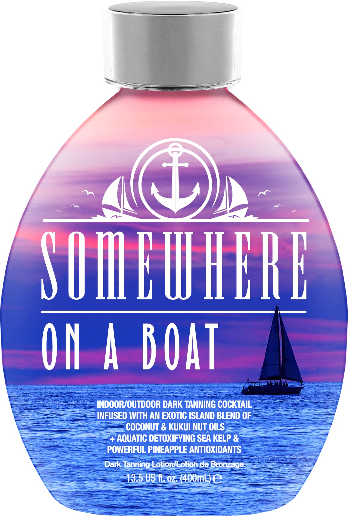 DARK TANS EXCLUSIVE Somewhere On A Boat lotion bottle ready for a smooth, even tan