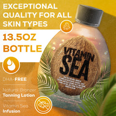 Dark Tans Exclusive Vitamin Sea natural bronzer with coconut ingredients scene for hydration