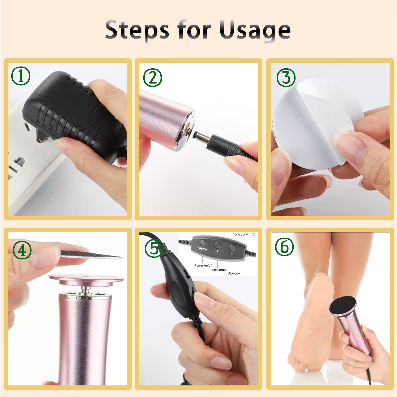 Darmave Adjustable speed control lets you tailor care to callus thickness.