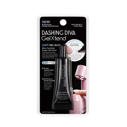 Dashing Diva GelXtend glue bottle for precise, primer-free adhesion.