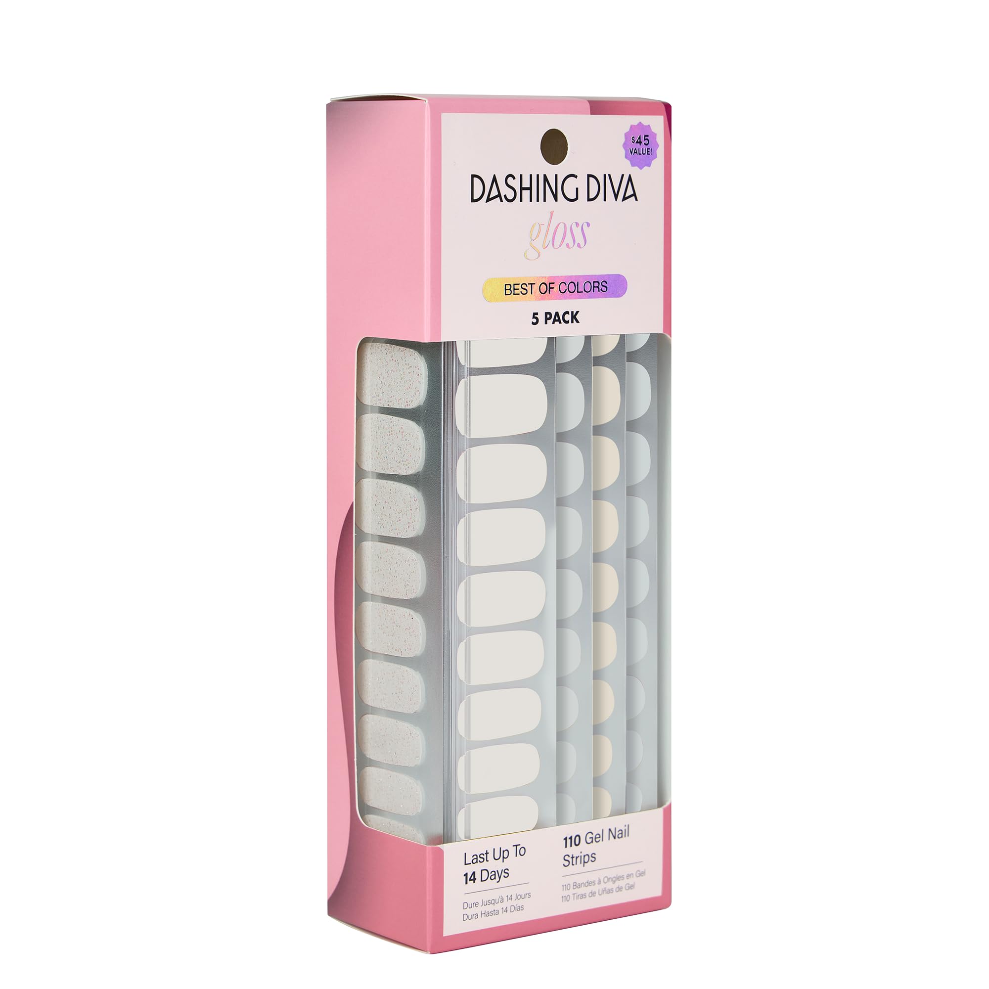 Dashing Diva Gloss Best of Blancs kit packaging with 110 wraps for at‑home manicures.