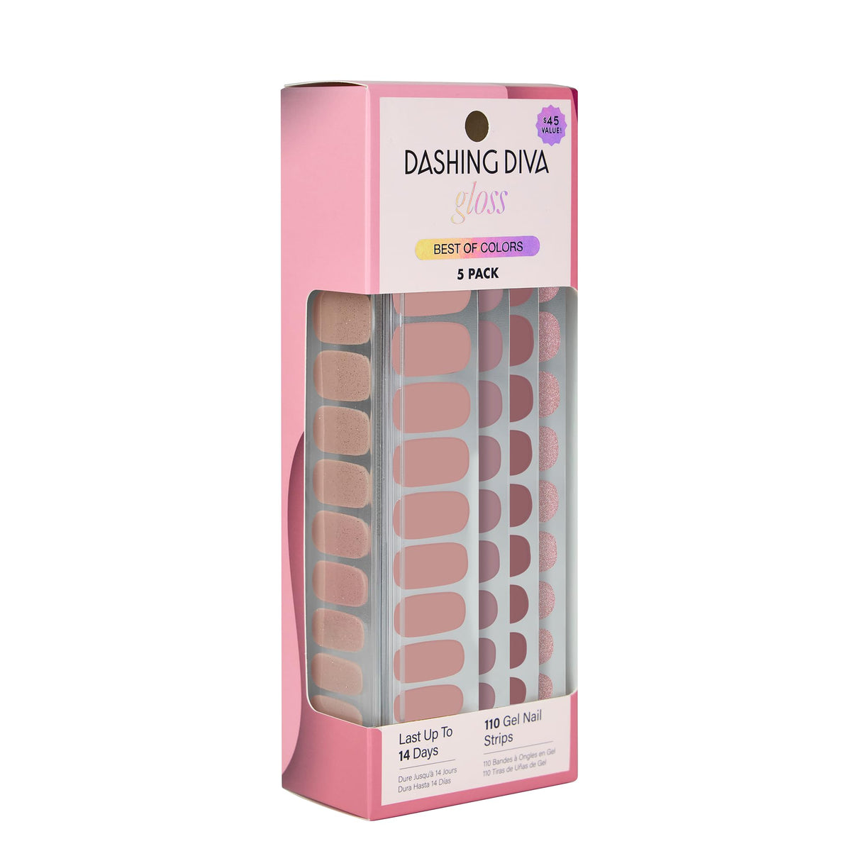 Dashing Diva Gloss nail strips applied on nails for a long-lasting gel-like finish.