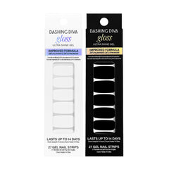 Dashing Diva Gloss Real Black packaging showing sleek nail strips and branding for a bold look.
