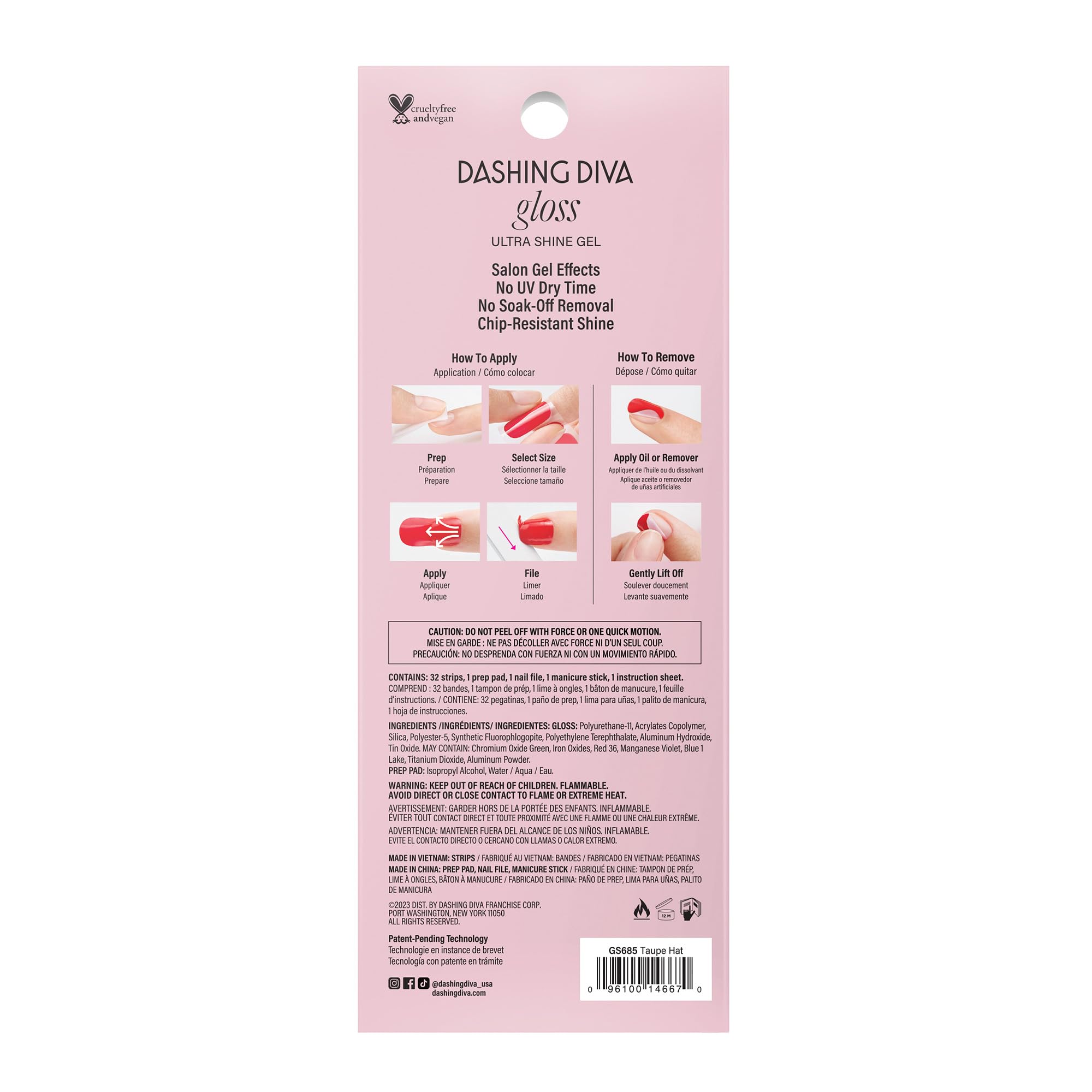 Dashing Diva nail file included for precise edge shaping before applying