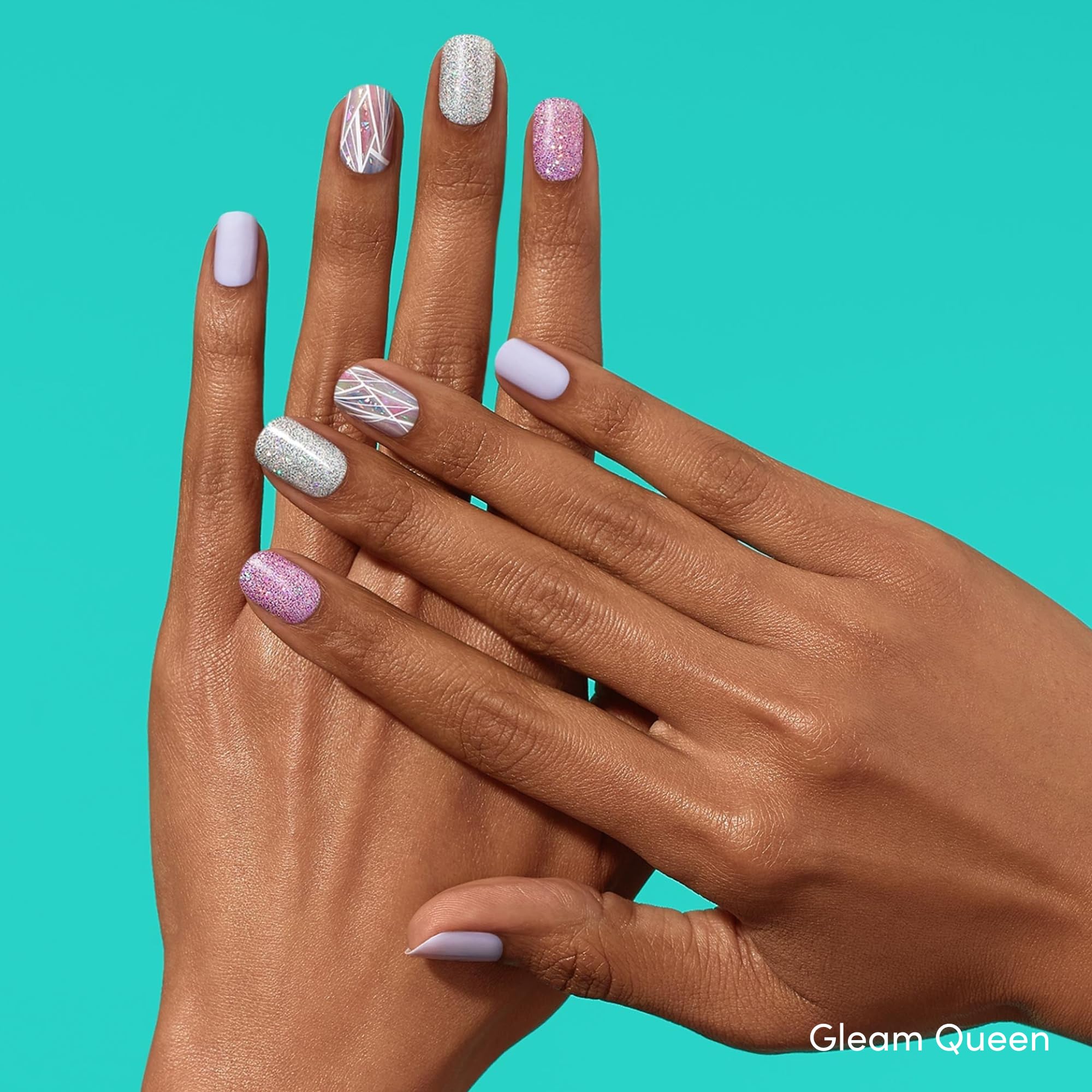 Dashing Diva Rose Sparkle close-up nails showing crisp edges and shine.