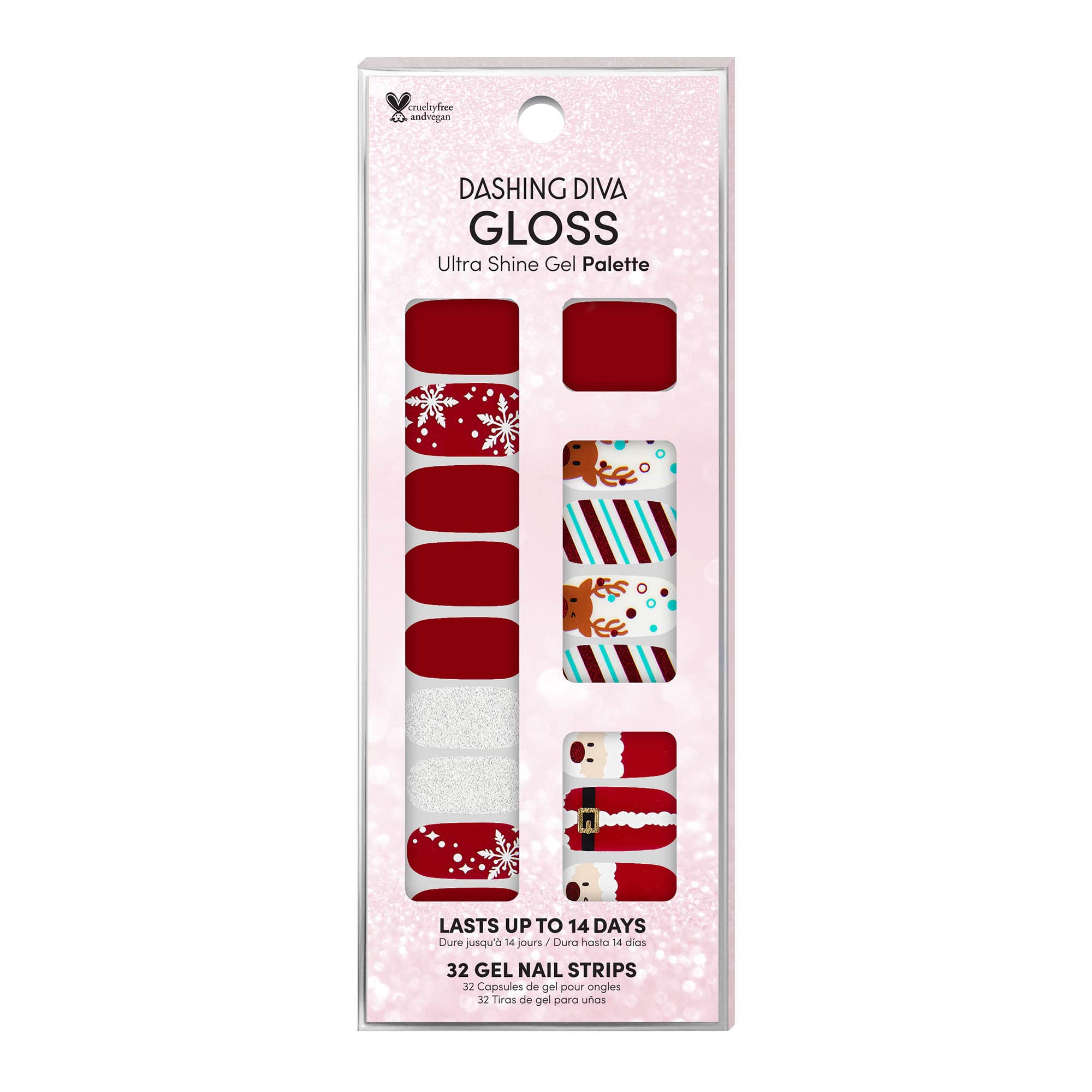 Dashing Diva Santa Helper nail strips pack with festive design for fast holiday nails.