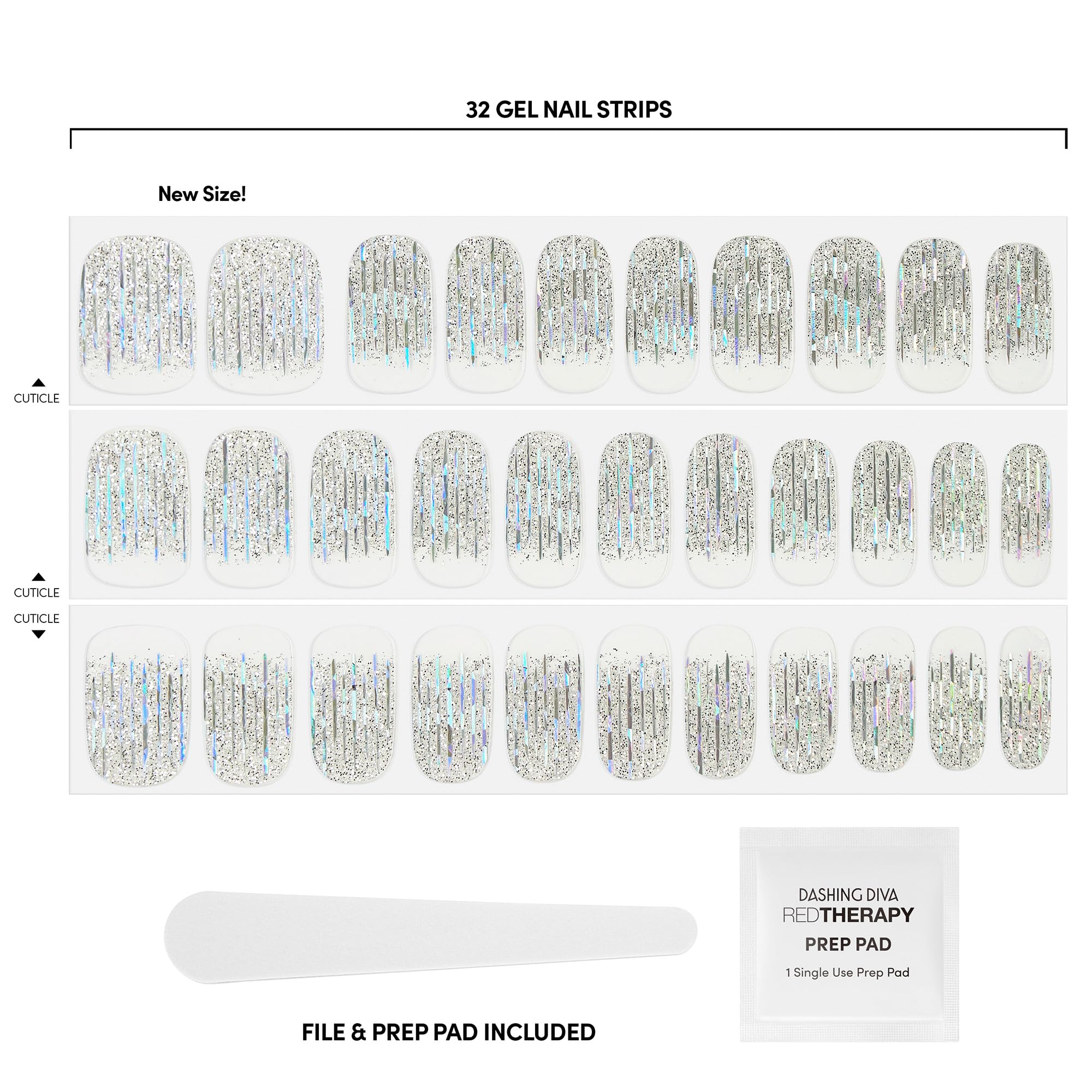Dashing Diva silver iridescent glitter strips for a salon-style at-home look