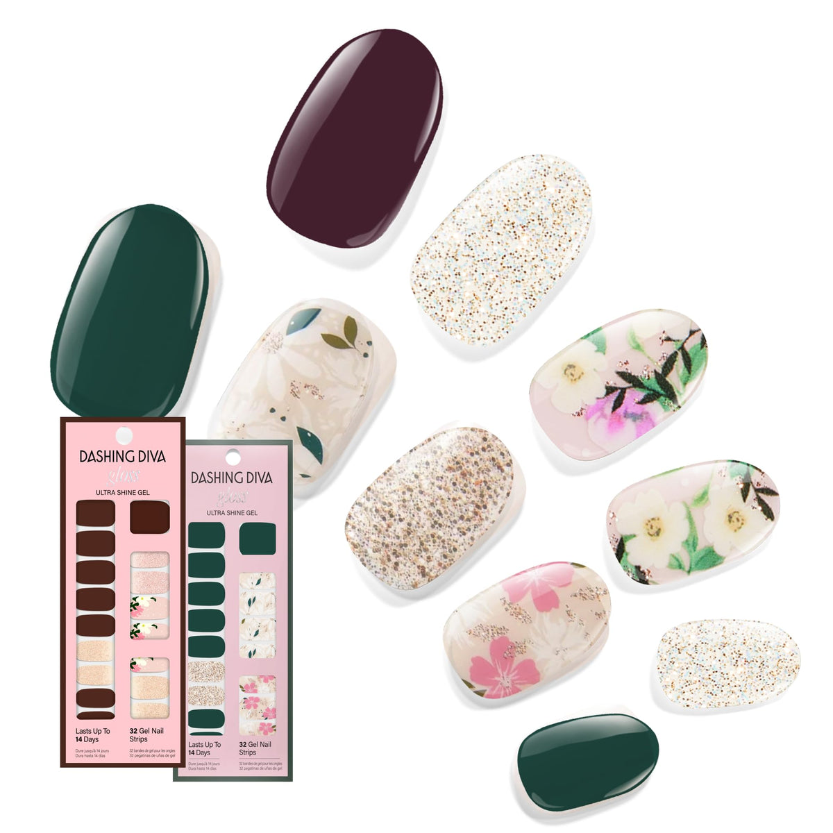 Dashing Diva Winter Florals Baby Bouquet nail strips for a glossy, long-wear finish