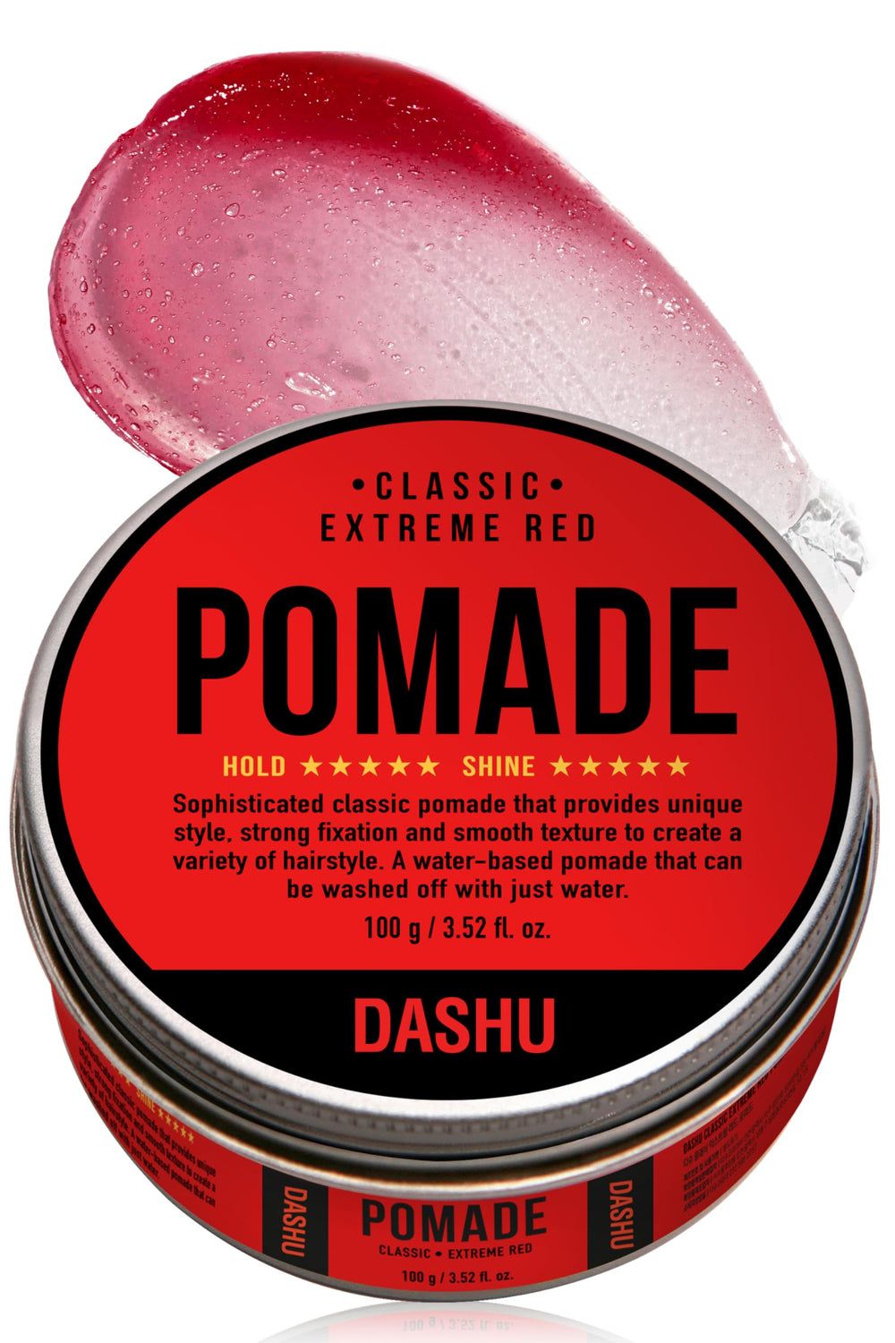 DASHU Classic Extreme Red bottle close-up showing strong hold and shine.