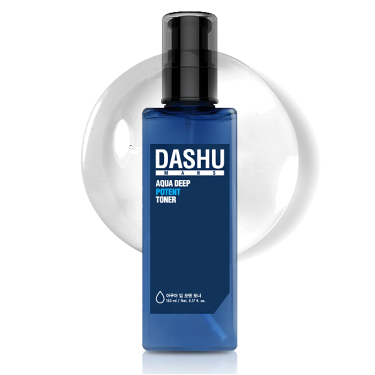 DASHU Mens Aqua Deep Potent Toner bottle front; refreshed skin and smoother pores.