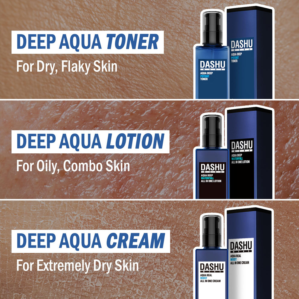 DASHU Mens Aqua Deep Potent Toner on vanity with spa-like ambiance.