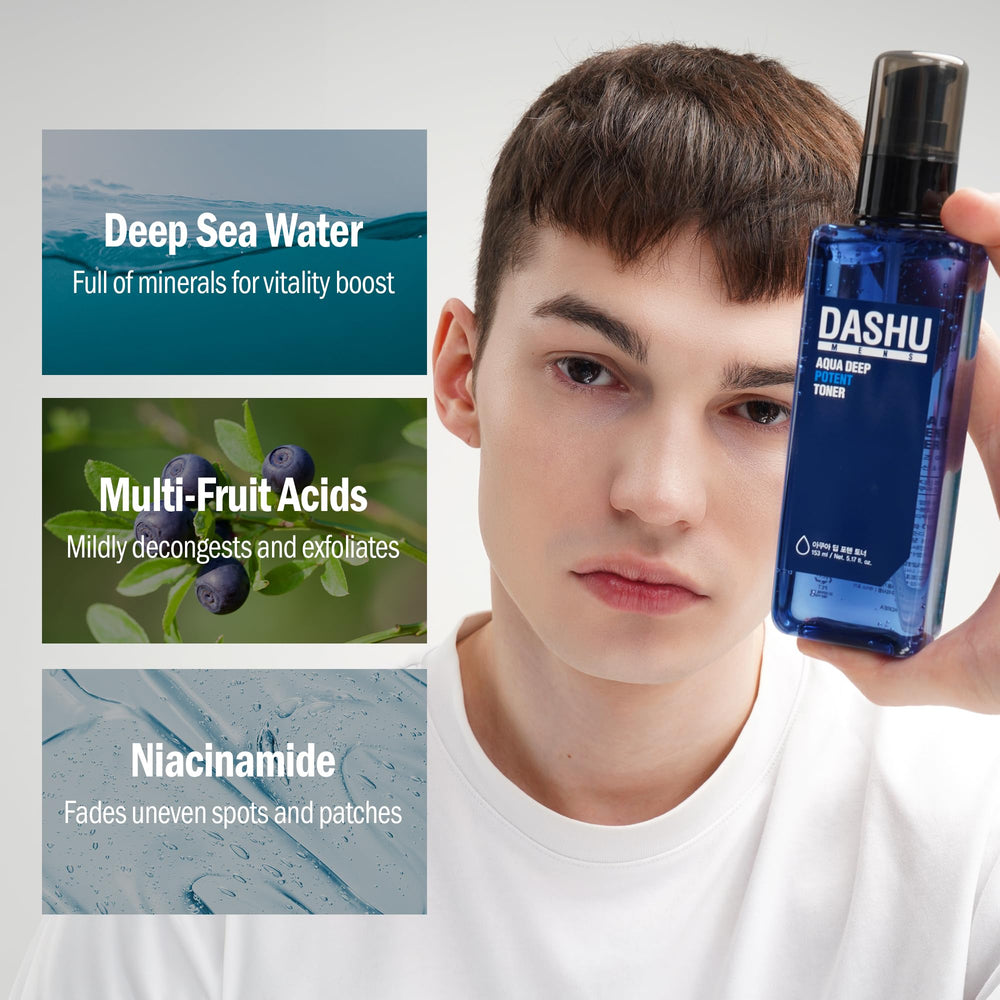 DASHU Mens Aqua Deep Potent Toner pump-dispense action.
