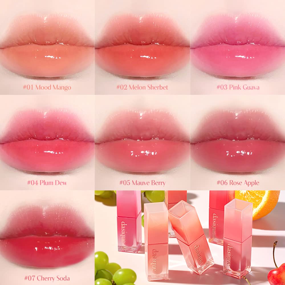 Lip shot demonstrates a glossy, hydrated finish from Juicy Dewy Tint.