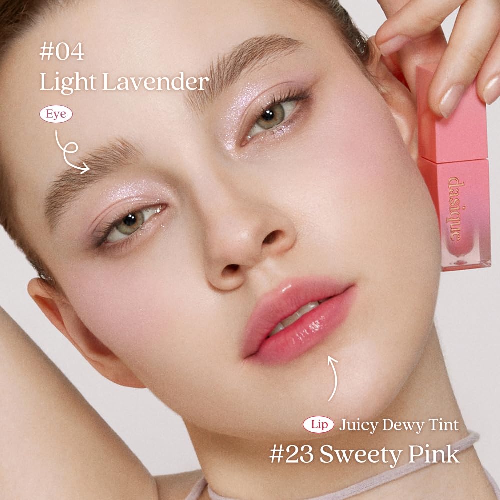 dasique Juicy Dewy Tint Sweety Pink lip swatch, lightweight gloss-stain illusion.
