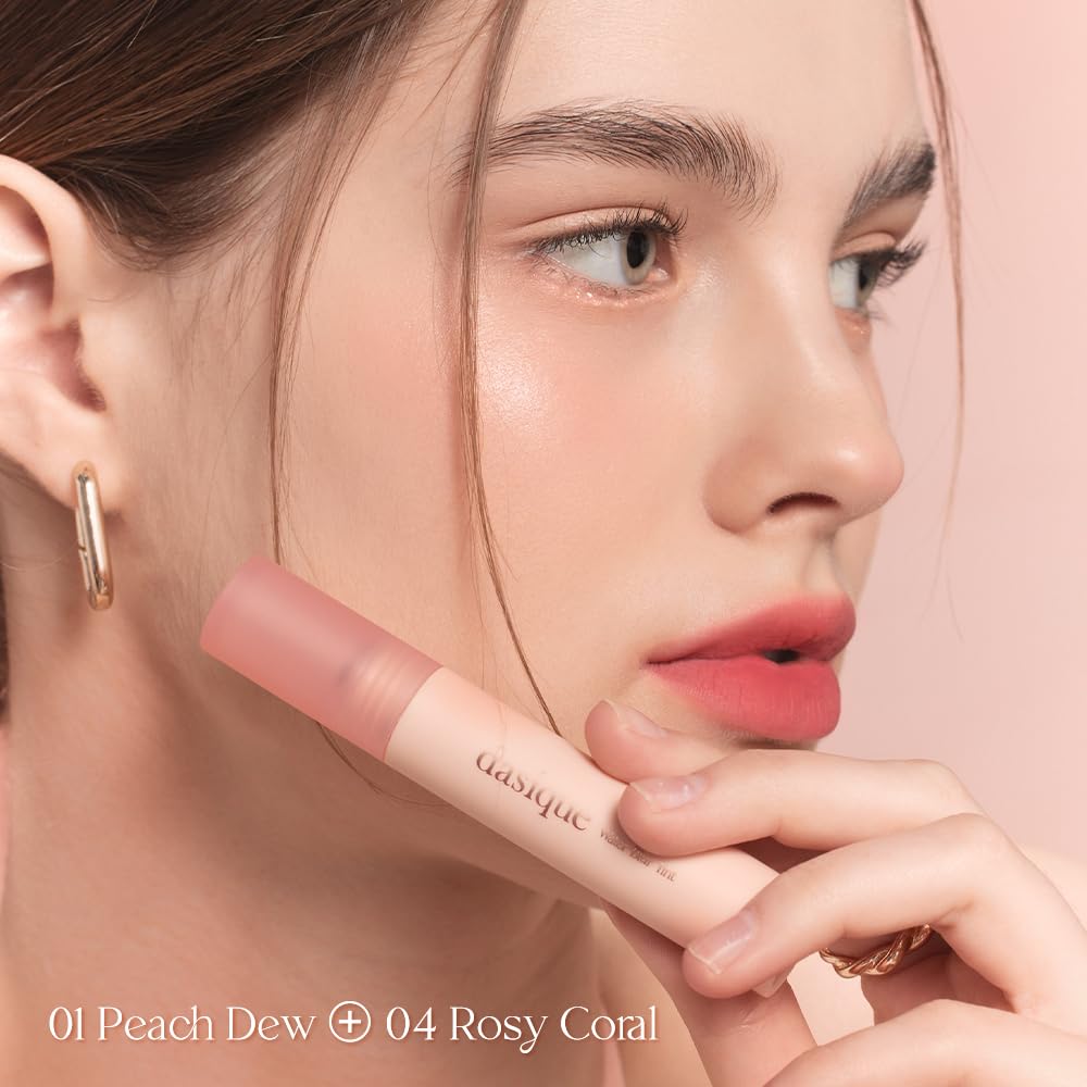 dasique Water Blur Tint 04 Rosy Coral lip application for a smooth, non-sticky finish.