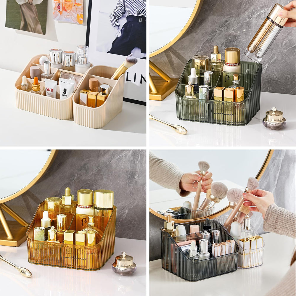 DASITON vintage striped makeup organizer in cream adds retro charm while reducing countertop clutter