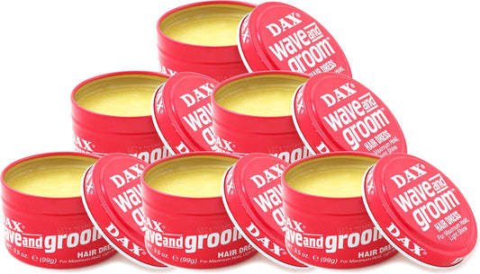 DAX Wave and Groom Hair Dress jar back view shows label and styling notes for easy use