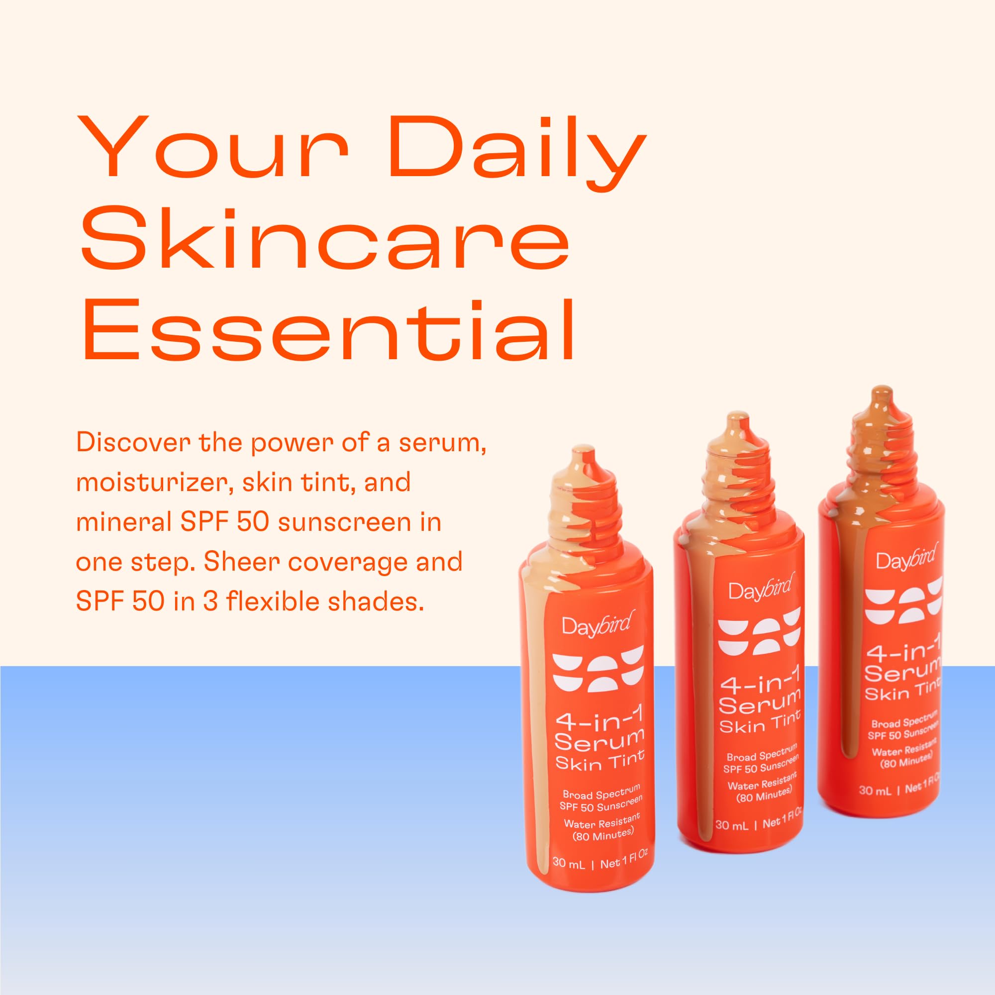 Daybird SPF 50 mineral sunscreen application showing sheer coverage.