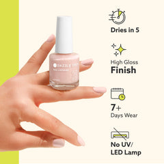 Dazzle Dry step showing moistened cotton pad removing lacquer gently.