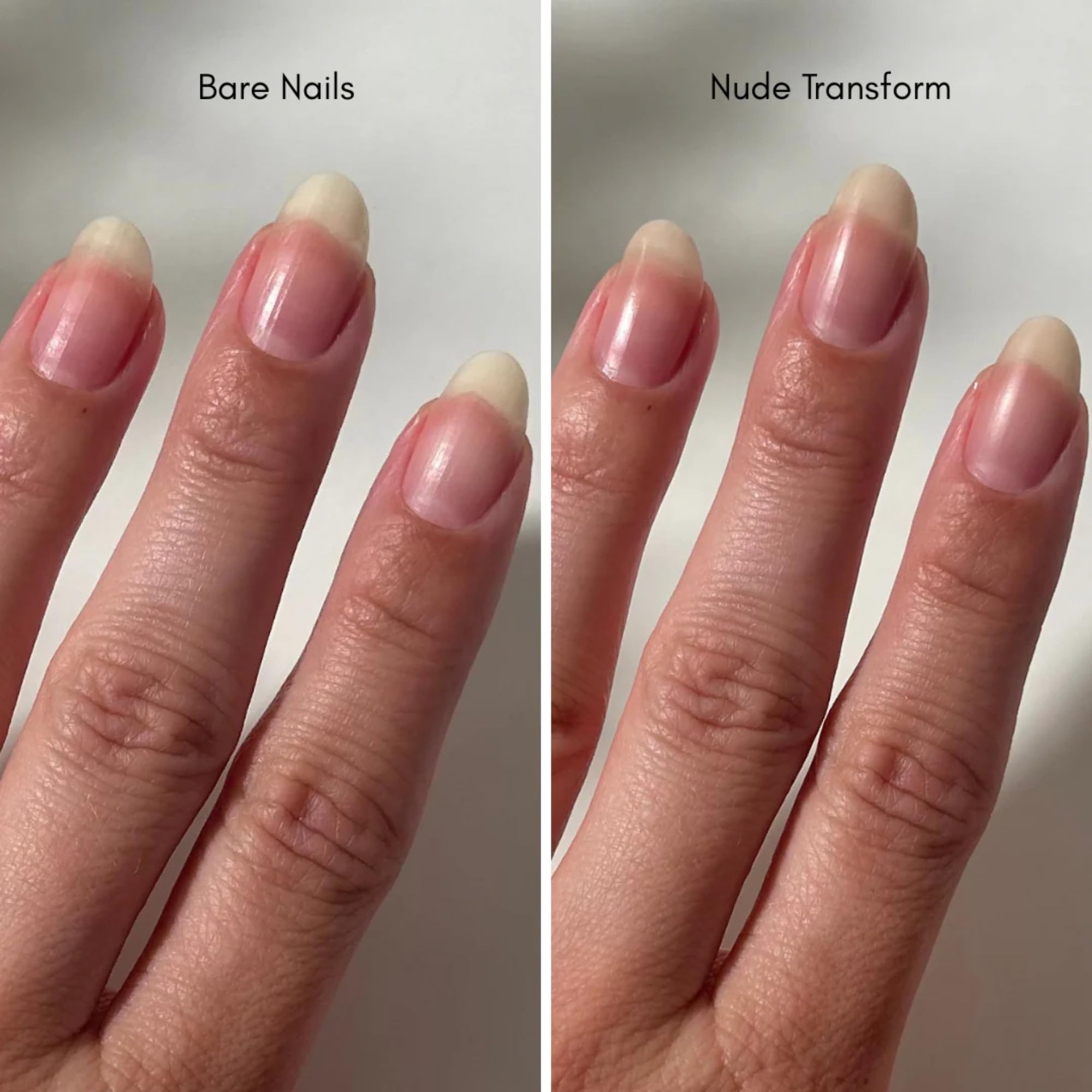 Dazzle Dry Nude Transform nails after application; natural beige finish enhances nails.
