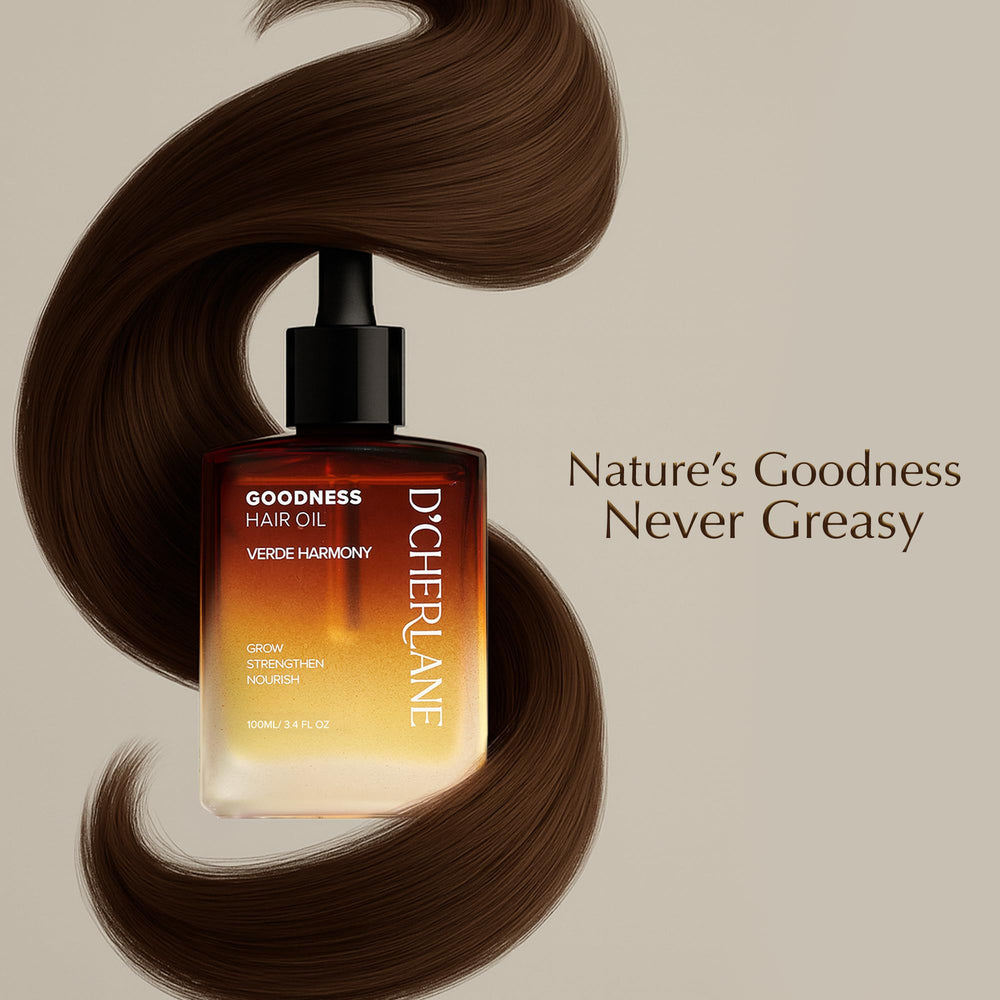 D'Cherlane Hair Growth Oil amber glass packaging preserves potency and luxury feel