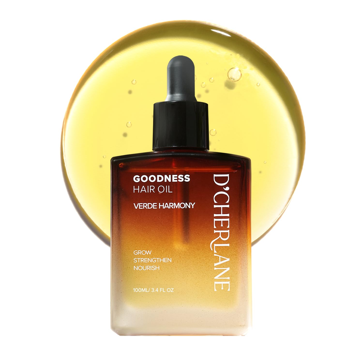 D'Cherlane Hair Growth Oil bottle shows premium organic formula for nourishing scalp