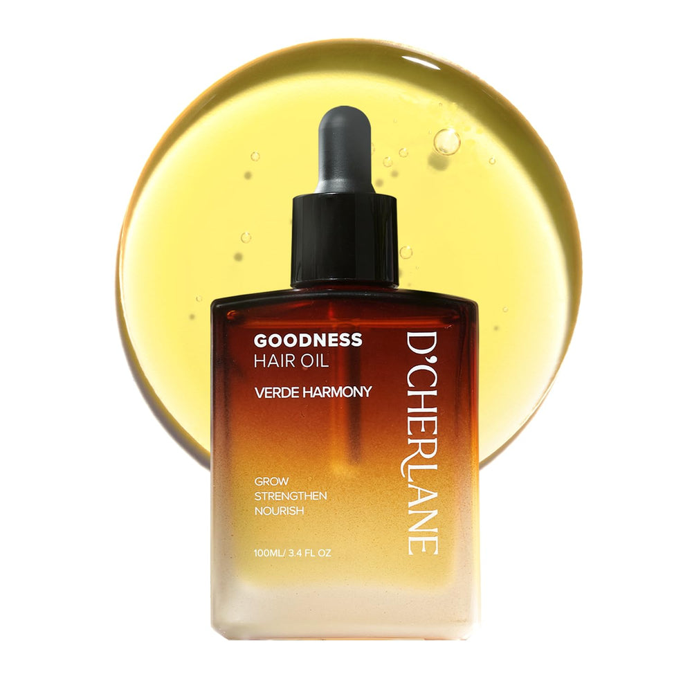 D'Cherlane Hair Growth Oil bottle shows premium organic formula for nourishing scalp