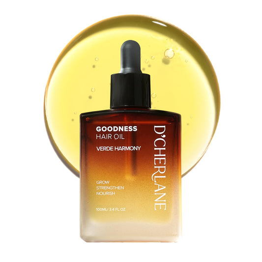 D'Cherlane Hair Growth Oil bottle shows premium organic formula for nourishing scalp