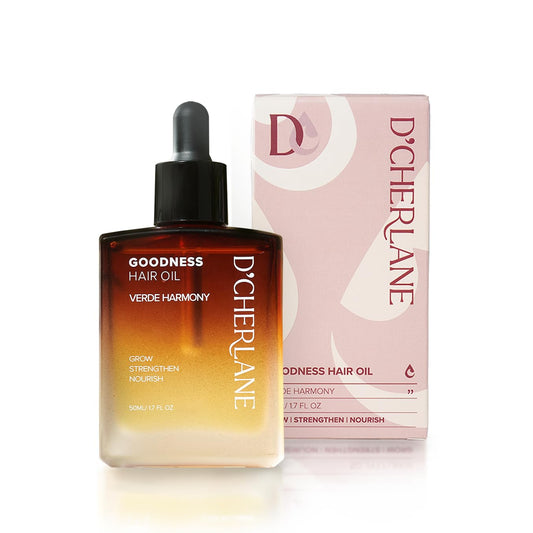 D'Cherlane Hair Growth Oil bottle showing lightweight, non-greasy scalp treatment for all hair types