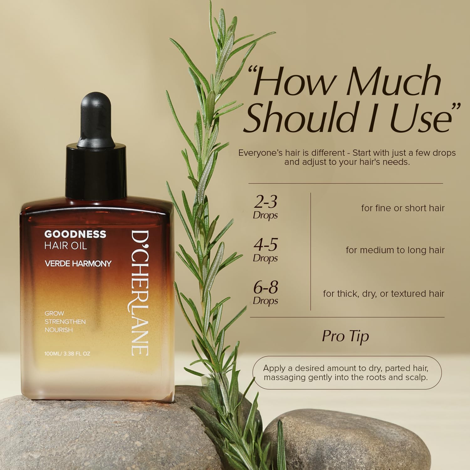 D'Cherlane Hair Growth Oil ingredients label highlights vegan cruelty-free care