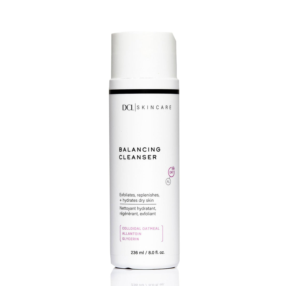 DCL Balancing Cleanser bottle on a clean surface for dry, mature skin.