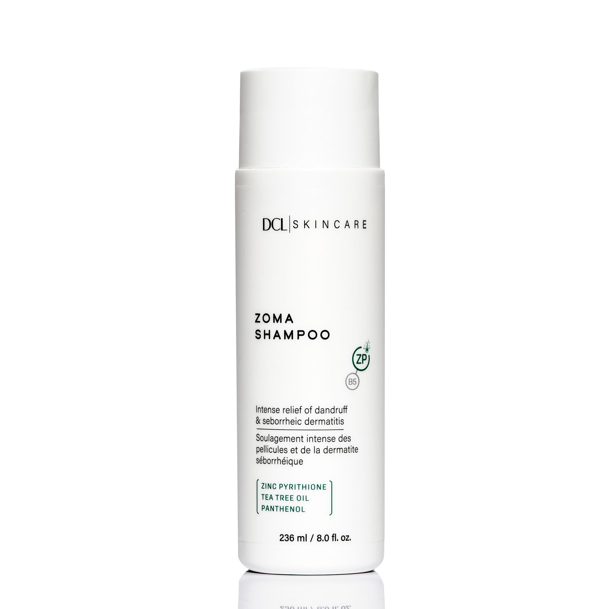 DCL Zoma Dandruff Control Shampoo bottle for gentle cleansing on flaky scalp.