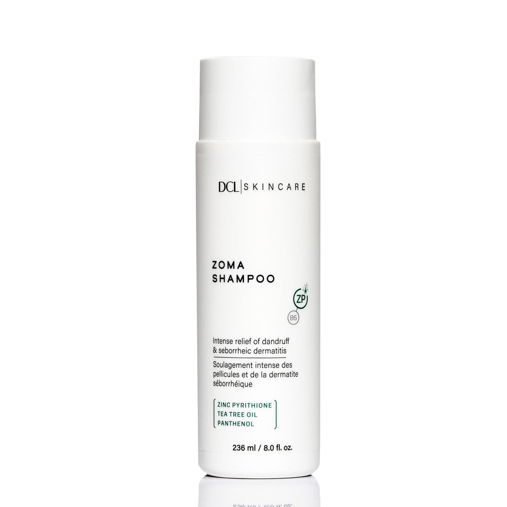 DCL Zoma Dandruff Control Shampoo bottle for gentle cleansing on flaky scalp.