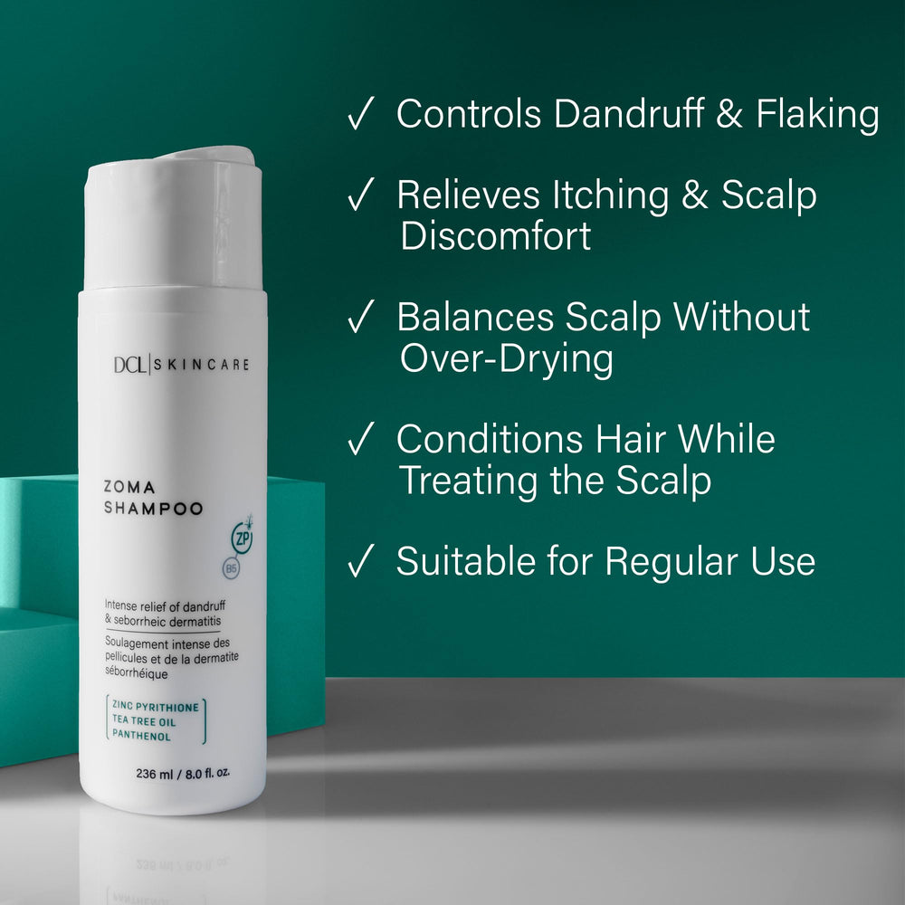 DCL Zoma bottle with panthenol note—conditioning ingredients for softer hair.