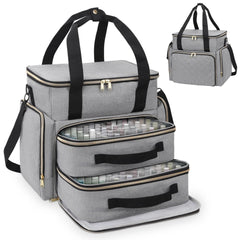 DD DEVILLI nail polish organizer showing 96-bottle capacity for professional storage.