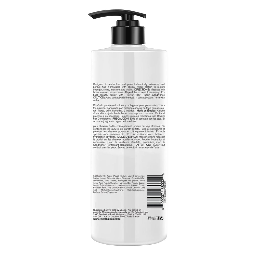 De Fabulous Reviver Hair Repair Shampoo bathroom setup implies a professional home routine