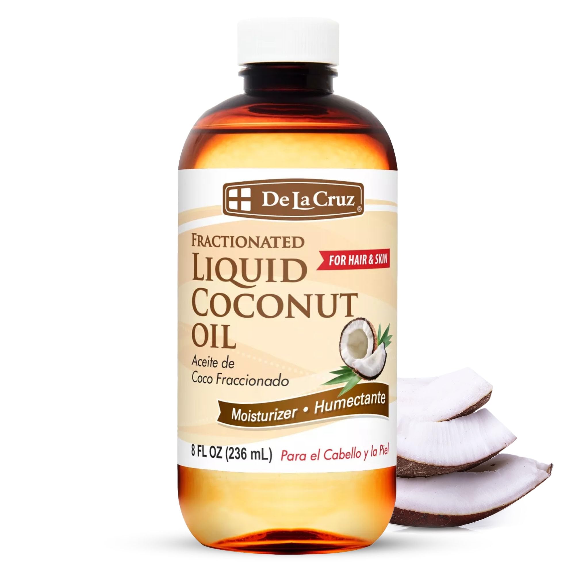 De La Cruz fractionated coconut oil bottle – smooth, fast-absorbing skincare base