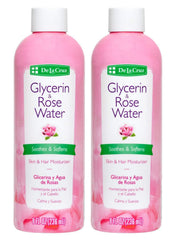 De La Cruz Rose Water and Glycerin bottle front view for skin hydration.