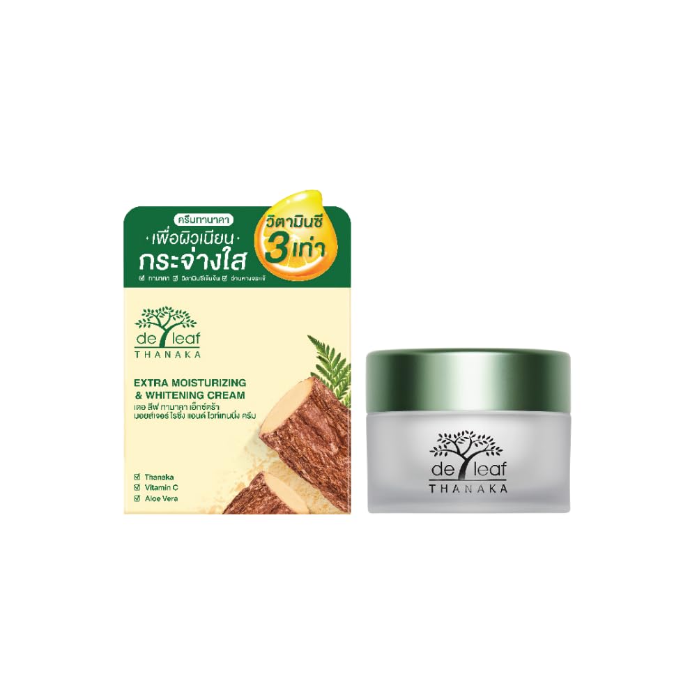 DE LEAF THANAKA Extra Moisturizing Cream bottle close-up showing aloe hydration and soothing glow
