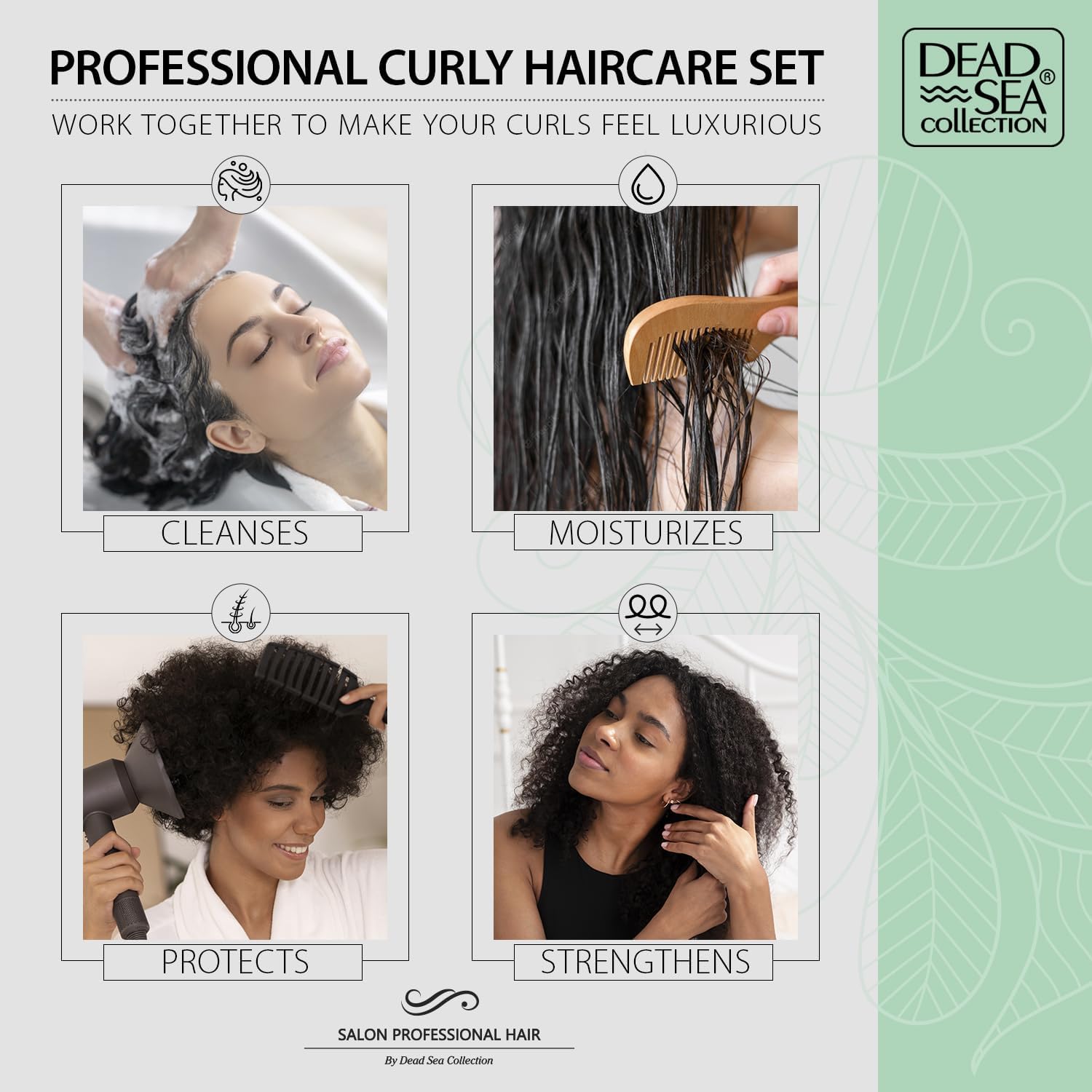 Dead Sea Collection conditioner bottle with pump eases detangling for curly hair.