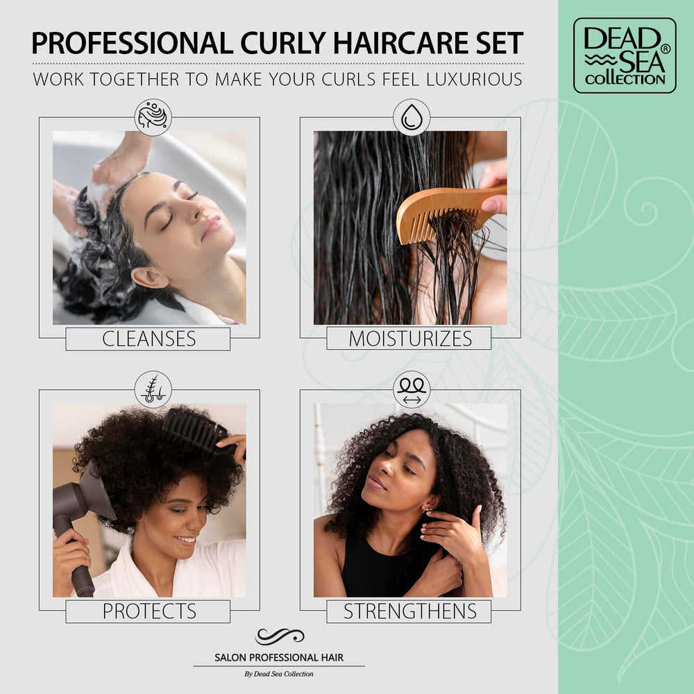 Dead Sea Collection conditioner bottle with pump eases detangling for curly hair.